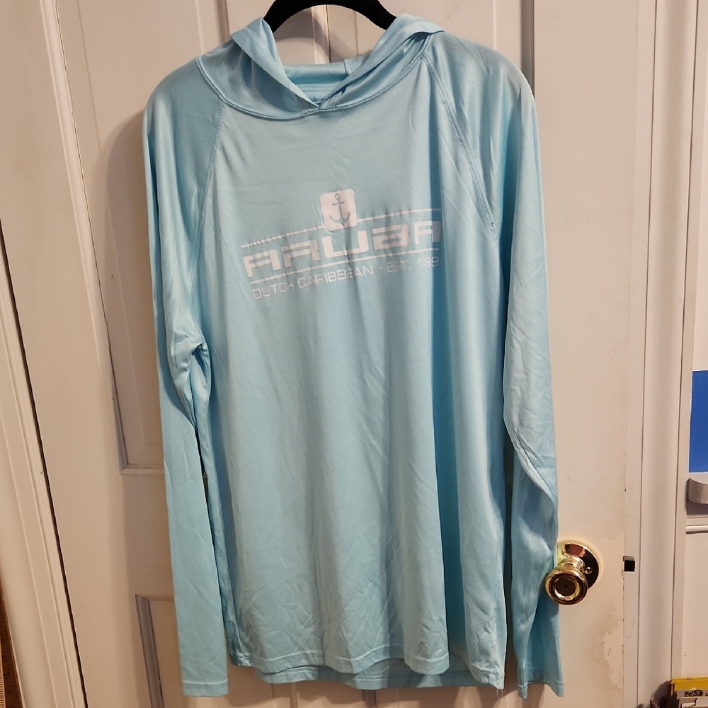 Momentum Blue Green Aruba Dutch Caribbean Long Sleeve Performance Hoodie 50+UV